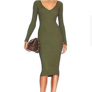 NBD Bekah Olive Knit Ribbed Midi Dress S